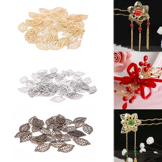 50 Phụ kiện hình chiếc lá thiết kế rỗng làm mặt dây chuyền/ trâm cài tóc/ trang sức phong cách vintage tùy chọn màu sắc