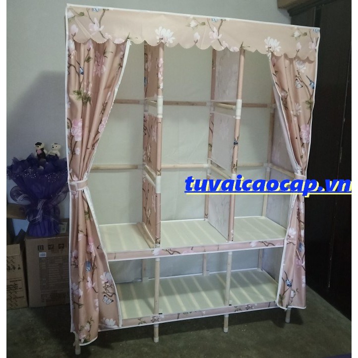 Tủ quần áo kích thước 130x170x45cm, kệ đựng quần áo tủ đựng quần áo vải khung gỗ Bọc nhựa 3 ngăn cỡ lớn loại 1 cao cấp