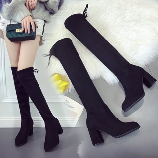 Bốt da lộn cao cổ đế vuông 7 phân