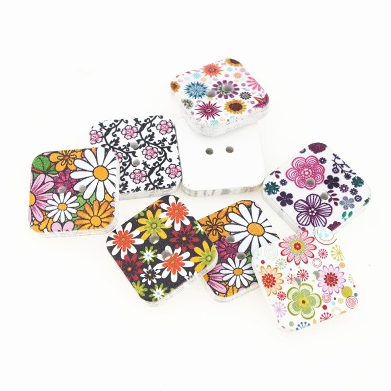 Set 50 khuy gỗ họa tiết xinh xắn