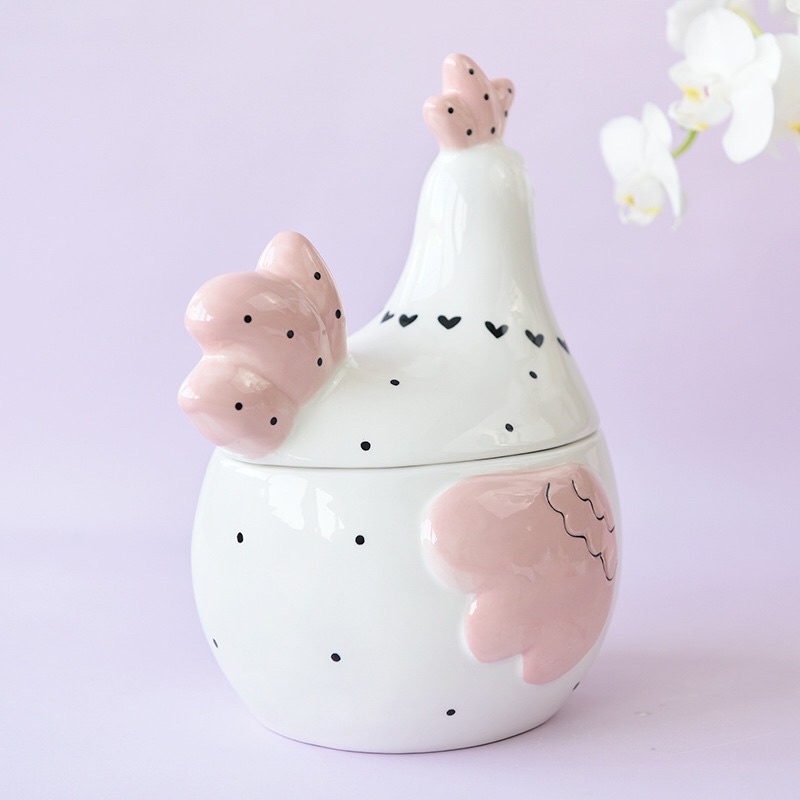 Tô đựng thức ăn hình gà hồng bằng sứ
