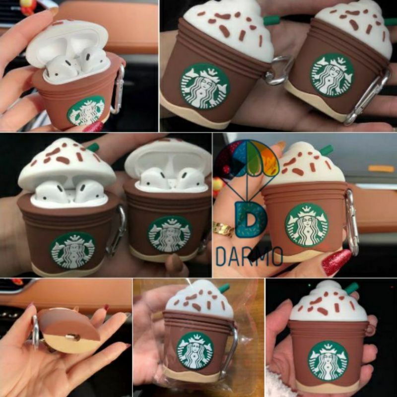 (Order 10 ngày) Case bảo vệ Airpods Pro/1/2/ Freebuds 3 cốc cà phê frappuccino starbucks kèm móc khóa