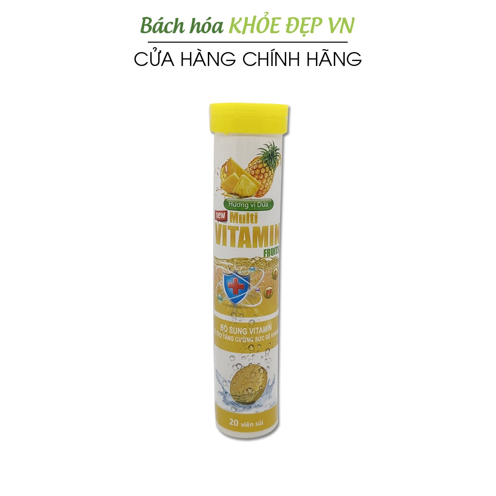 Viên sủi Hương vị dứa New mutivitaminfruit + Vitamin C, B, PP - Tuýp 20 viên | Thế Giới Skin Care