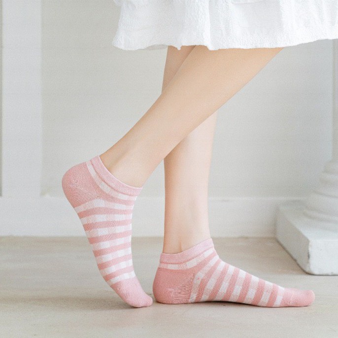 Tất Nữ cổ ngắn Đẹp dệt kim thêu tông hồng cotton được chọn màu mẫu CW226