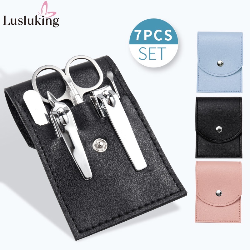 Bộ 4 / 7 dụng cụ làm móng LUSLUKING bằng thép không gỉ kèm túi da PU