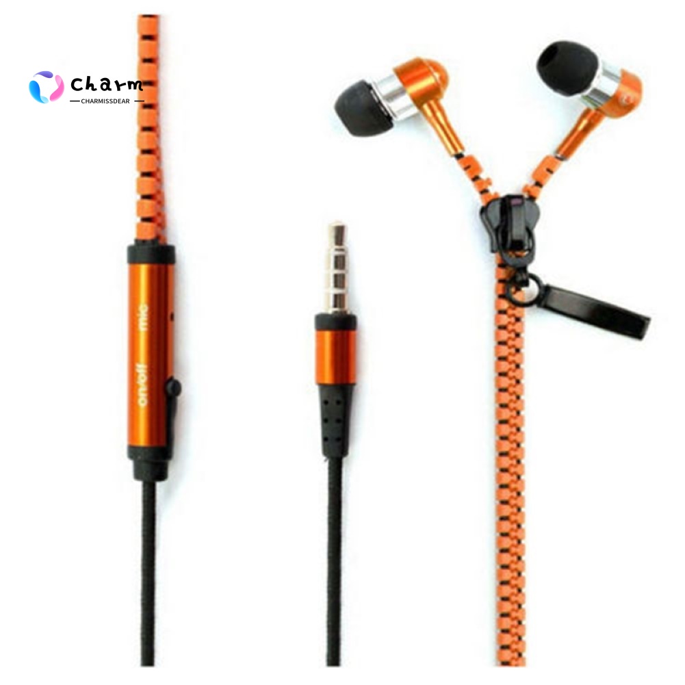 [CM] Stock 3.5mm Zipper In-Ear Wired Earphone Heavy Bass Headphone with Mic for Phone MP3