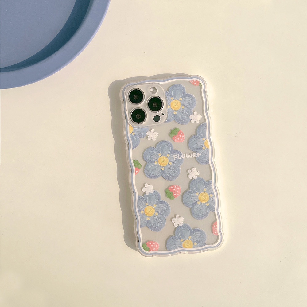 Ốp lưng iphone Quả Dâu và Hoa Xanh 13promax/13pro/13/12promax/12pro/12/7plus/8plus/11/11promax/x/xs/xsmax/7/8