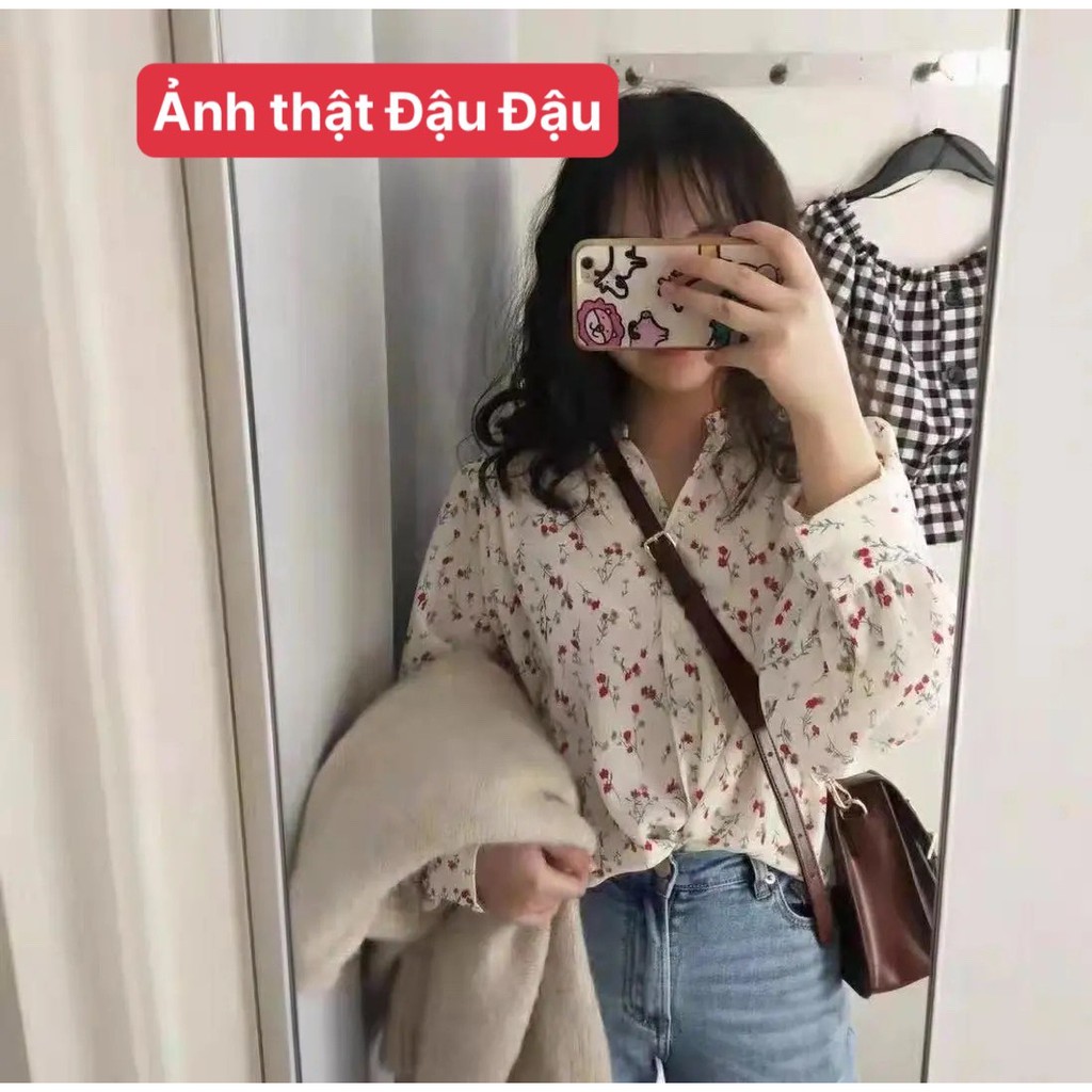 Áo sơ mi nữ hoa nhí tay dài kiểu dáng Vintage thanh lịch mặc đi làm, đi học