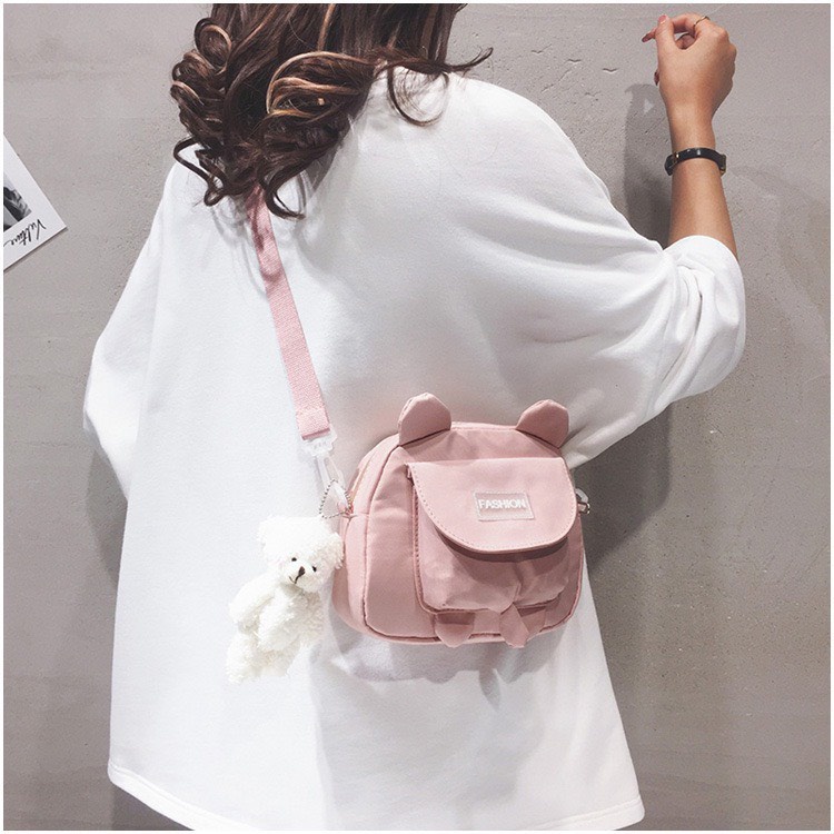 Túi vải tote MiNi đeo chéo chống nước nam nữ phong cách kute màu sắc có thể đậm nhạt hơn so với thực tế không kèm gấu