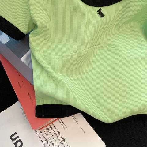 Áo thun SUXI tay ngắn cổ chữ U thêu họa tiết dễ phối đồ phong cách mùa hè thời trang cho nữ