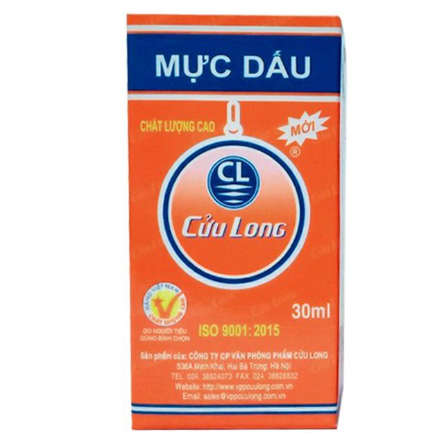 Mực Dấu Cửu Long (30ml)- Mực Bám Chắc Trên Văn Bản Sau Khi Đóng, Không Phai Màu Khi Gặp Nước