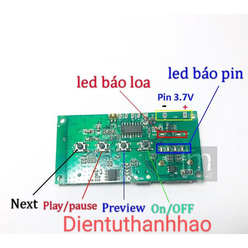 Mạch Loa Bluetooth 2*3W Kiêm Sạc Dự Phòng 5V 2A