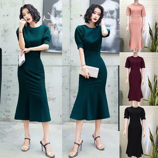 [Ảnh thật] Đầm body đuôi cá tay phồng M/L/XL vaydamshop