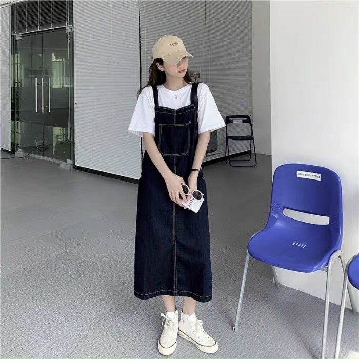 Yếm Chỉ Nổi Túi Ngực CHICLOTHES ♥️ FREE SHIP ♥️ Váy áo dáng dài chất thô dày dặn sang chảnh tiểu thư Ulzzang