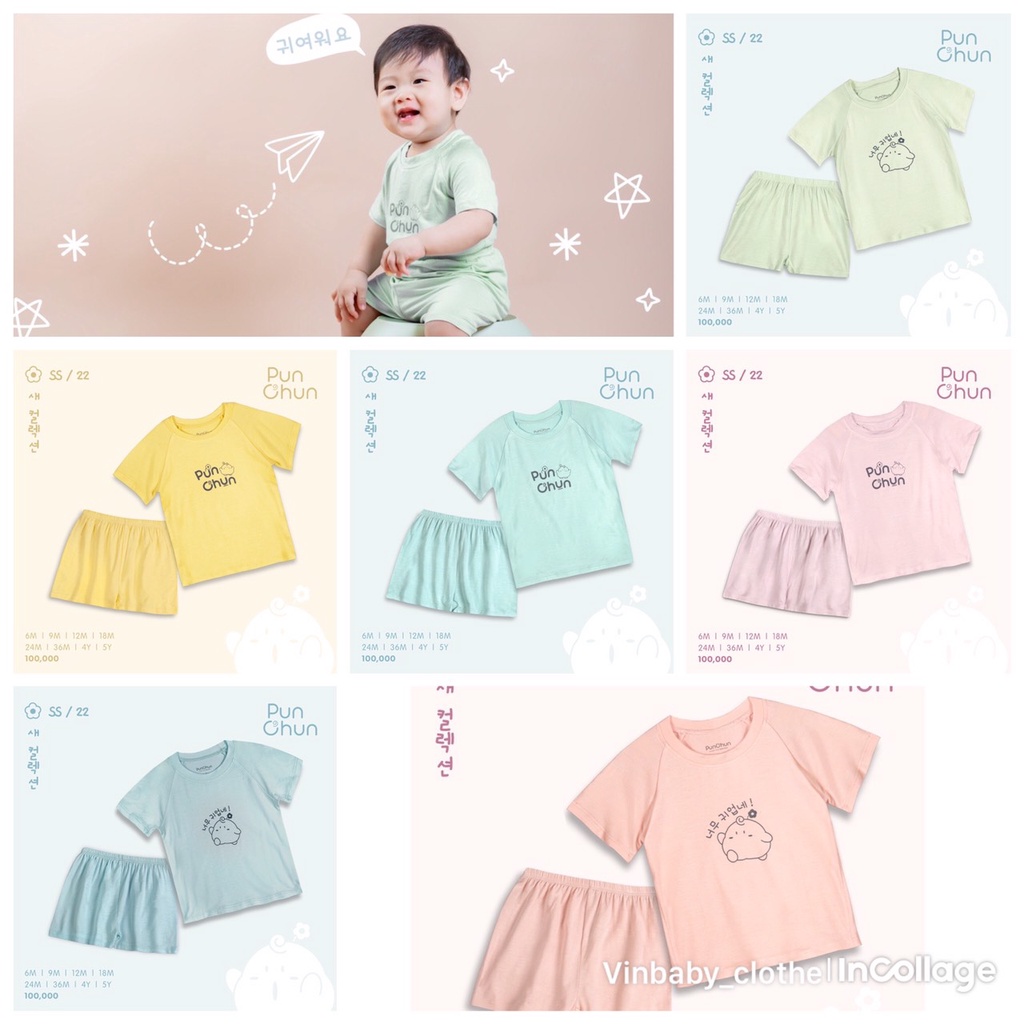 PUNCHUN Bộ cộc tay cho bé punchun chất cotton thun lạnh cực mát mùa hè 2022, cho bé từ 3 tháng đến 5 SS2022D04