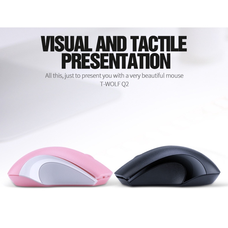 Chuột Laptop, Chuột Không Dây Q2 T-WOLF Kết Nối 2.4 GHZ Bấm Êm Siêu Bền Siêu Nhạy 1200 DPI, 3 Màu Đen - Trắng - Hồng