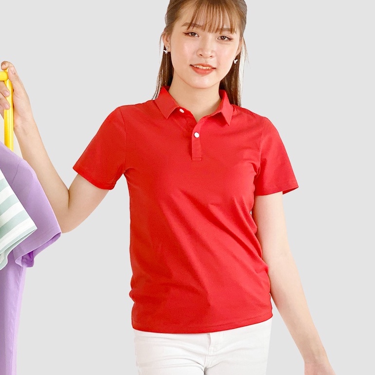 Áo thun nữ Cổ Sơ Mi (Cổ trụ) TOLI, chất cotton 4 chiều mềm mịn, co dãn Màu Hồng Dâu