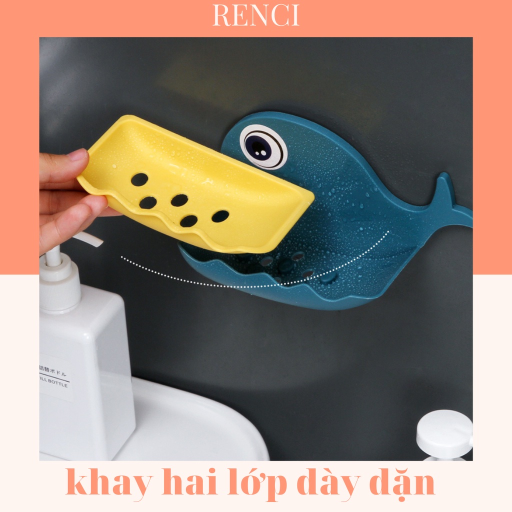 Khay đựng giá treo xà bông 2 lớp dán tường hình cá voi 4 màu dễ thương