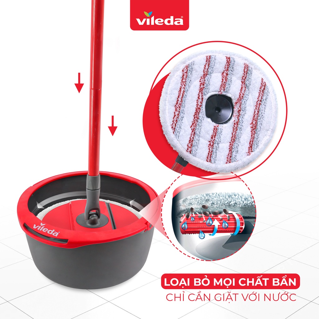 Cây lau nhà Vileda Spin and Clean đầu lau đĩa tròn, xô giặt xoay 360 độ - TSU161821 thương hiệu Đức