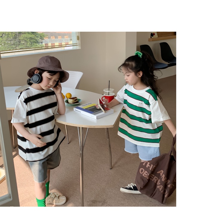 Áo kẻ ngang phối tay trắng 3 màu cho bé trai bé gái mùa hè mới B69-21160
