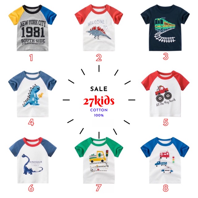 Áo thun cộc tay 27kids cho bé trai 100% cotton - xuất Âu Mỹ