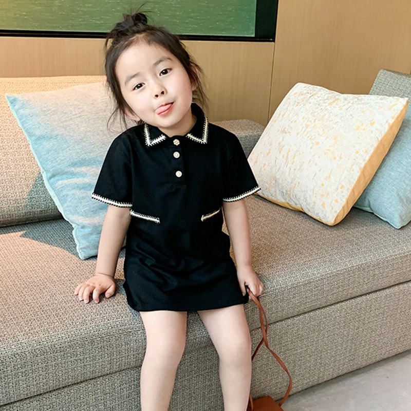 Đầm tay ngắn cổ bẻ phong cách Hàn Quốc thời trang mùa hè thích hợp cho bé 1-6 tuổi