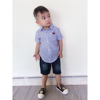 Set sơmi quần jean lửng bé trai