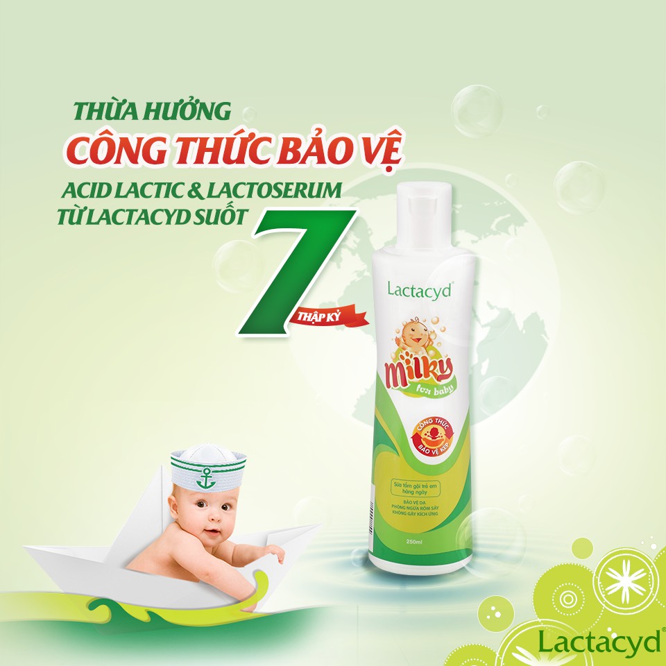 Sữa Tắm Gội  LACTACYD milky 250ml, sữa tắm gội chiết xuất tự nhiên an toàn cho bé - Monnie Kids