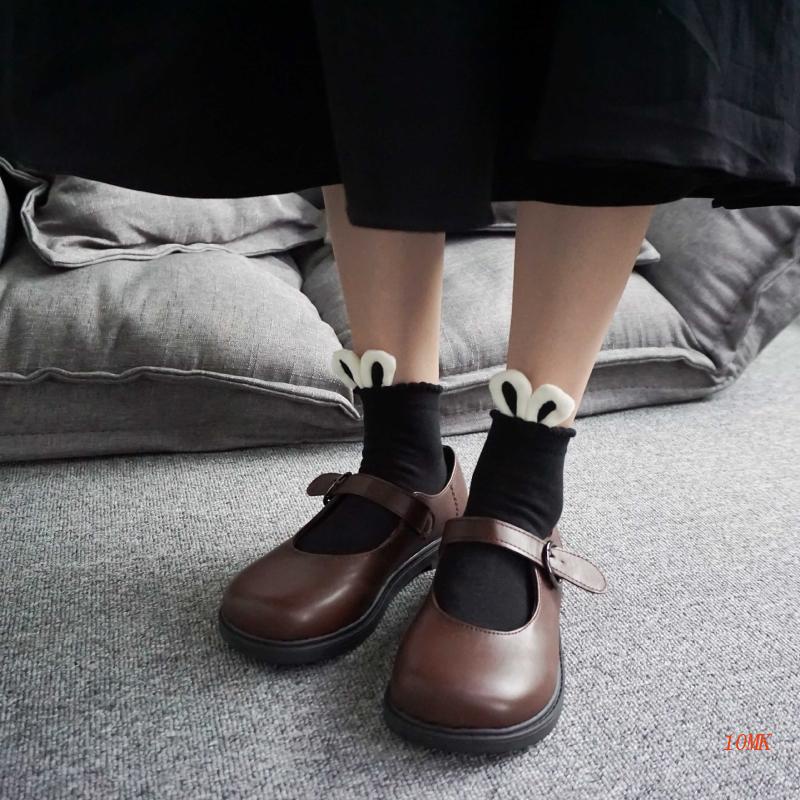 Vớ Ngắn Bằng Vải Cotton 10MK Tai Thỏ 3D Màu Trơn Phong Cách Harajuku Lolita Dễ Thương Cho Nữ