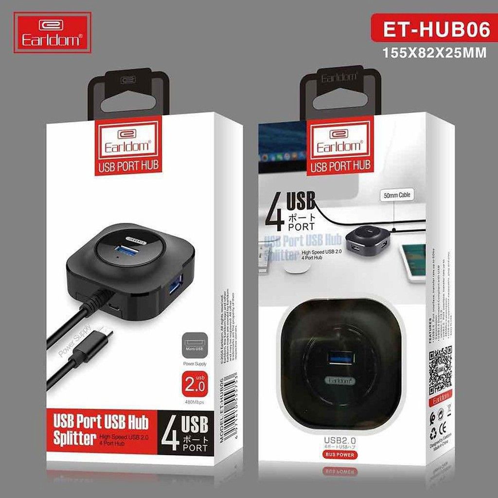 Hub USB 4 cổng Earldom HUB-06 - Bộ chia USB 1 ra 4 - Hàng Chính Hãng bảo hành 12 tháng