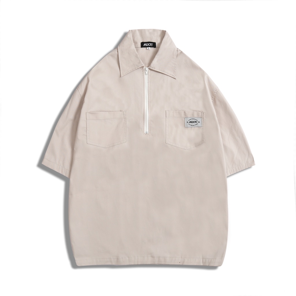 Áo sơ mi nam tay ngắn BOIZ áo sơ mi nam nữ unisex form rộng cổ áo có dây kéo