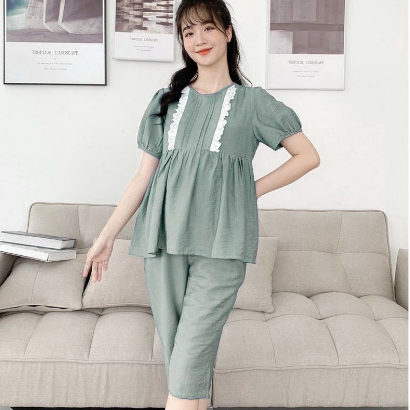 Bộ đồ bầu thời trang thiết kế mùa hè chất đũi đẹp