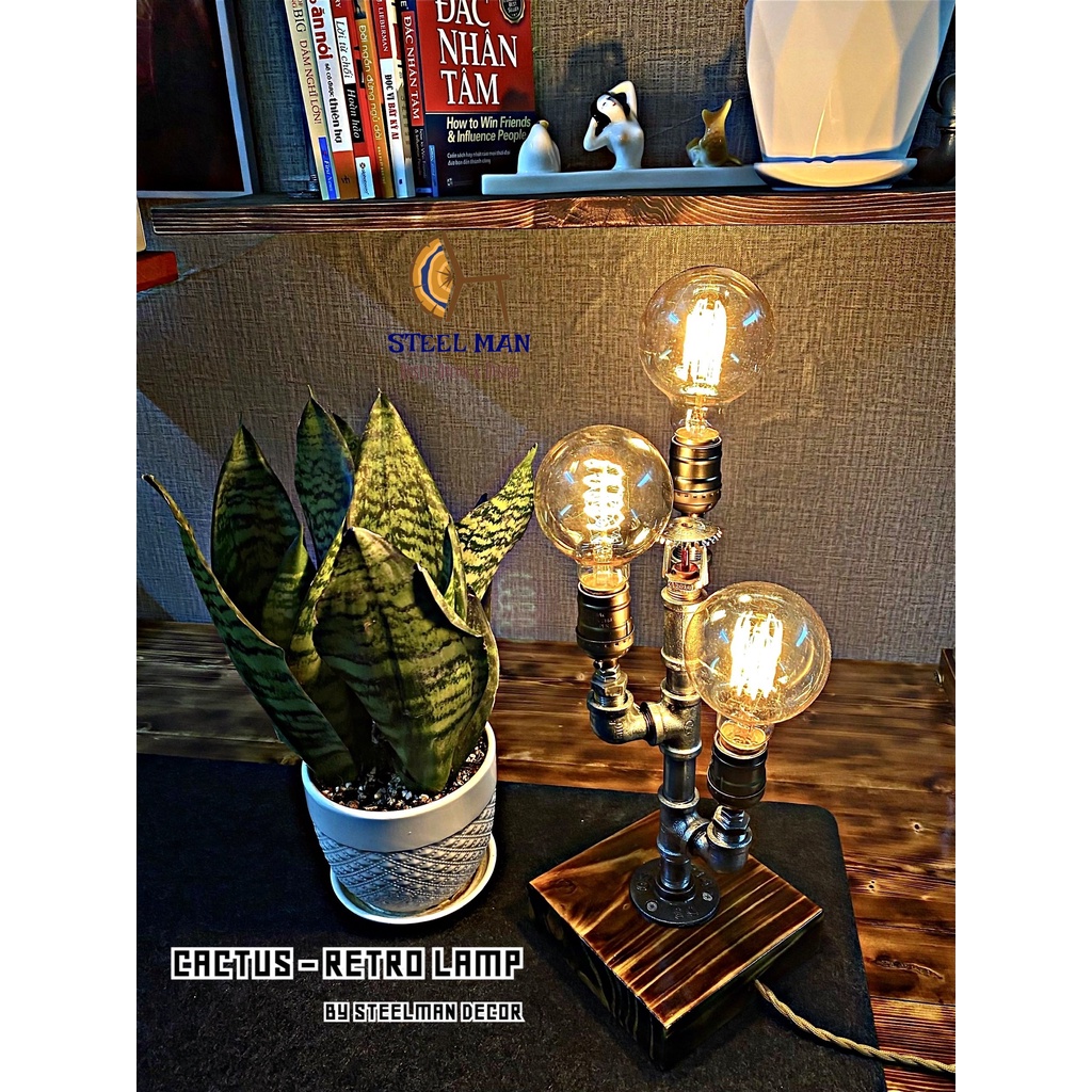 Cactus Lamp - Đèn ống nước cổ điển bóng sợi đốt Edison, trang trí bàn làm việc, phòng ngủ, quán cà phê, homestay vintage