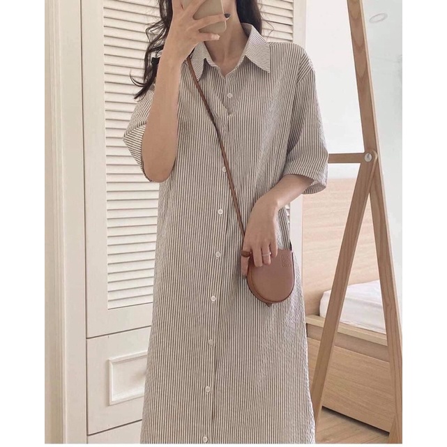 Váy sơ mi kẻ đũi xốp cực mát | BigBuy360 - bigbuy360.vn