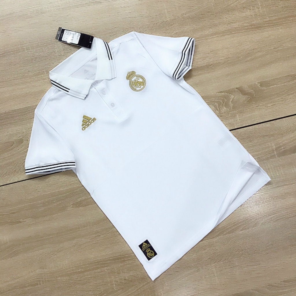 Áo Thể Thao Polo Có Cổ Đồ Di Chuyển CLB Real Madrid Màu Trắng Logo Thêu