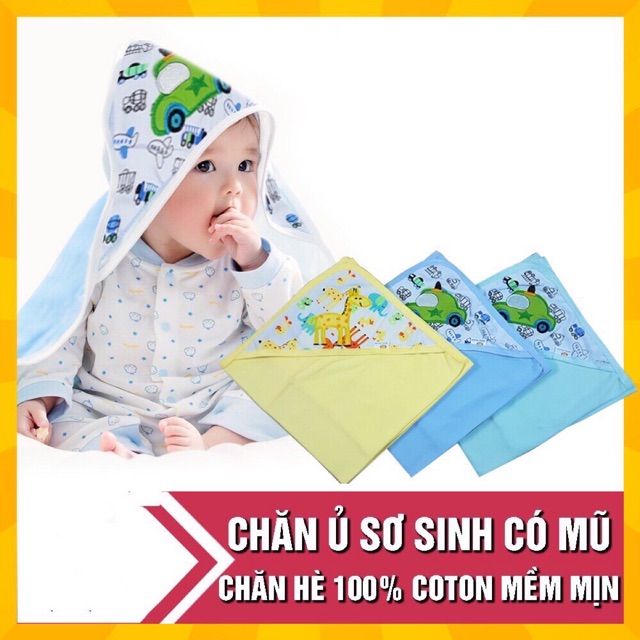 Chăn ủ hè sơ sinh có mũ thêu cho bé