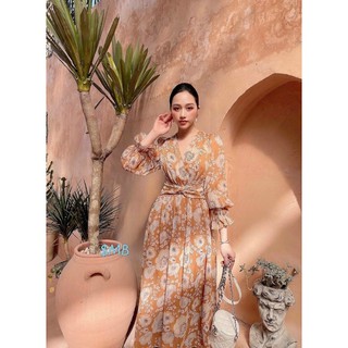 Đầm maxi hoa xoắn eo