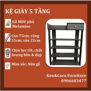 Kệ đựng giày dép gỗ MDF - Tủ giày dép thông minh - kệ gỗ 5 tầng để giày hiện đại