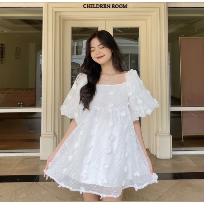 Áo babydoll trễ vai mặc 2 kiểu CỤC BÔNG tay bồng