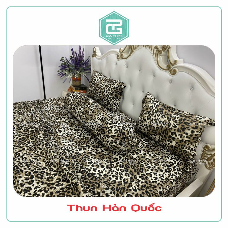 Bộ Ga Gối Thun Lạnh Hàn Quốc { 4 món } họa tiết Da Peo ( 1 ga bọc + 2 vỏ gối nằm + 1 vỏ gối ôm )