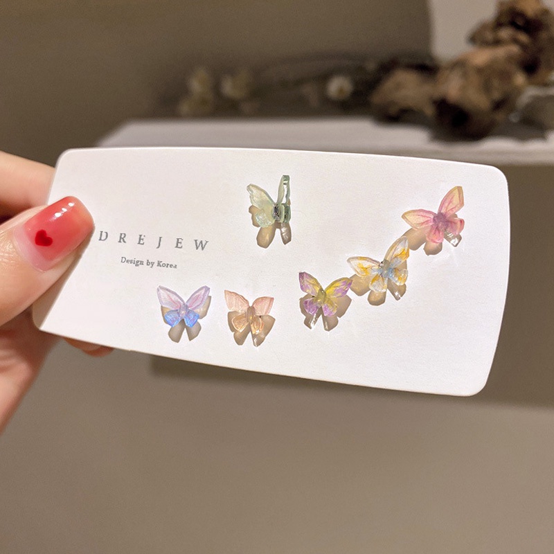Set 6 Khuyên Tai Hình Bướm Nhiều Màu Sắc
