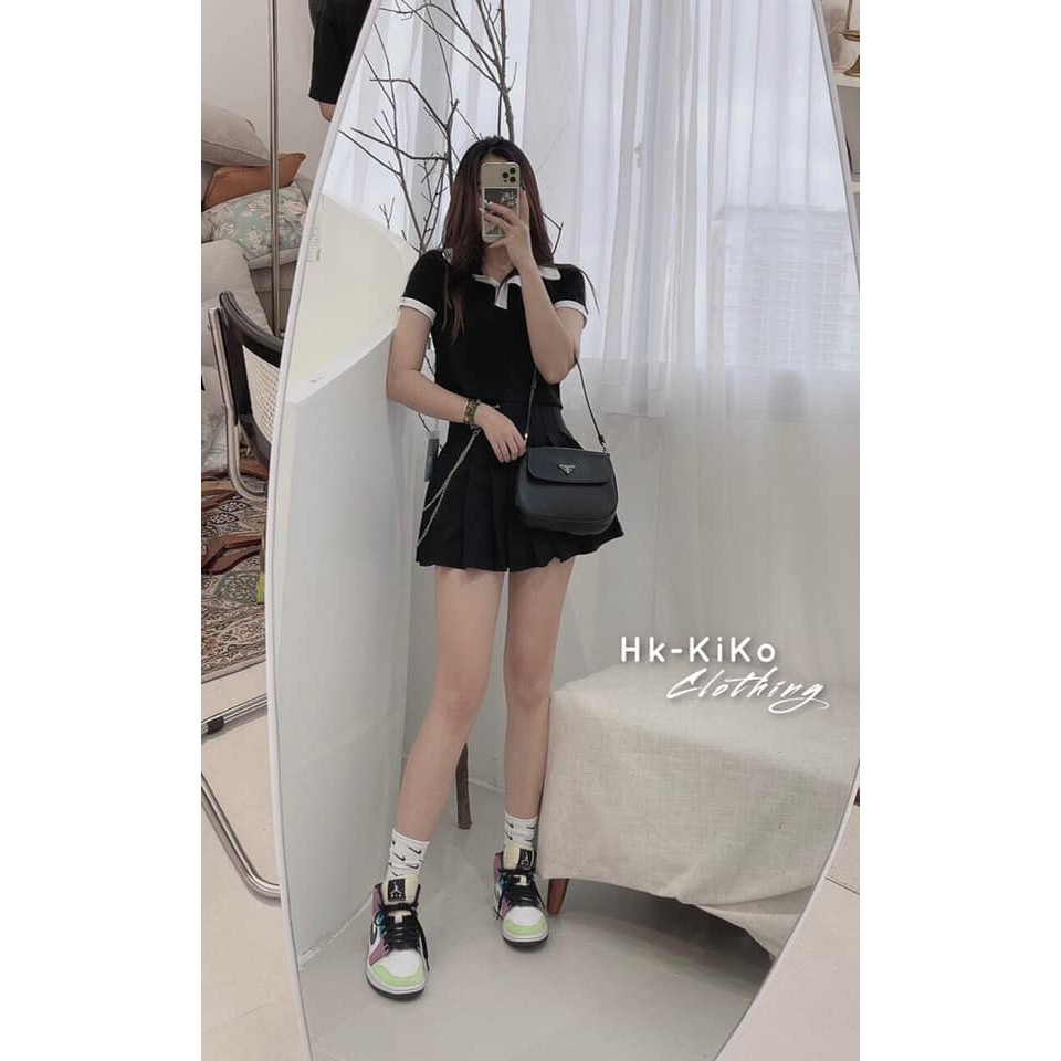Áo Croptop Plo Nữ - Áo Croptop Cổ Bẻ Ulzzang Pha Viền Cổ