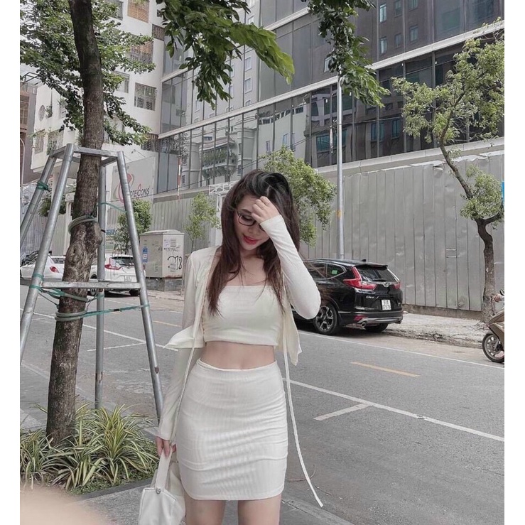 SÉT 3 MÓN ÁO ỐNG+ ÁO KHOÁC CỘT DÂY + CHÂN VÁY ÔM