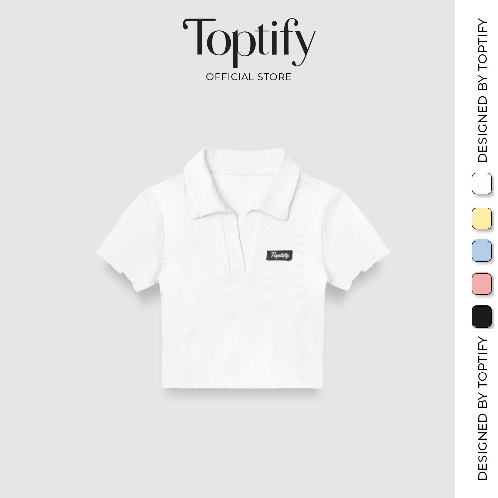 Áo croptop nữ ngắn tay logo TOPTIFY trơn cổ bẻ cuốn biên One And Only Top AC193