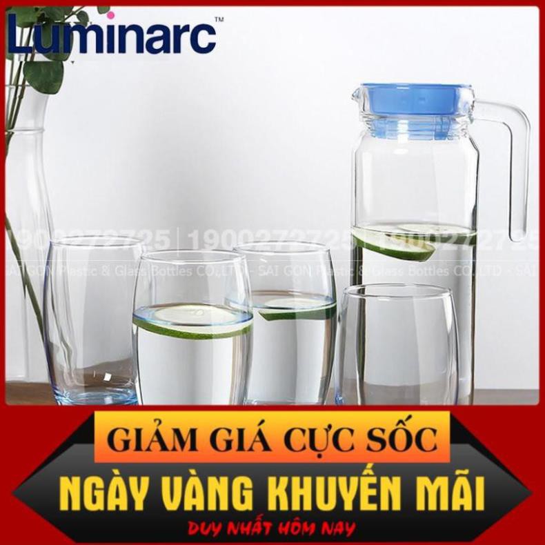 [CHẤT LƯỢNG UY TÍN] Bộ Bình Thủy Tinh Luminarc Rotterdam Ice Blue 5 Món J1799  ( 01 Bình 1.1Lít + 04 Ly 350ml )