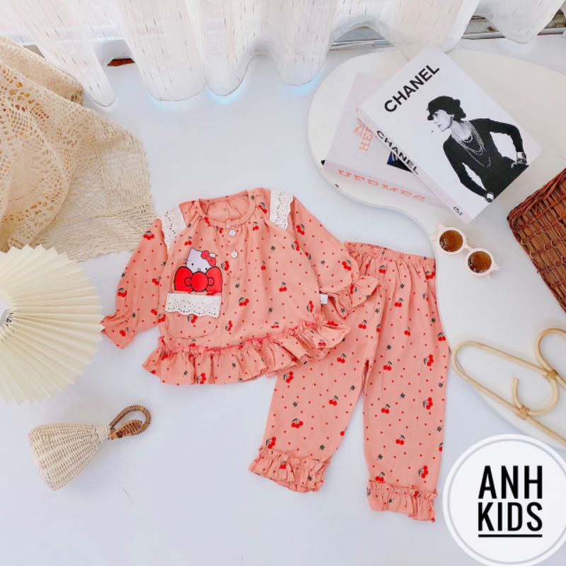 Bộ đũi mèo bánh bèo cho bé gái - Bộ áo dài tay.