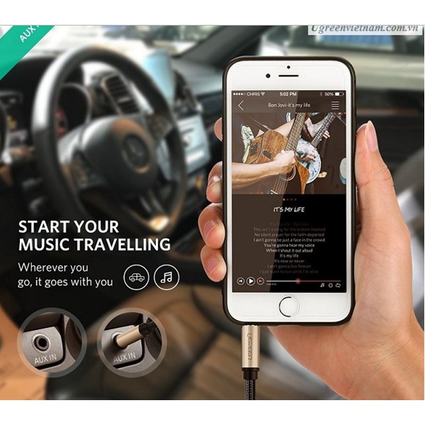 Cáp Audio AUX 3,5mm dài 5m chính hãng Ugreen 40783 bọc vải cao cấp
