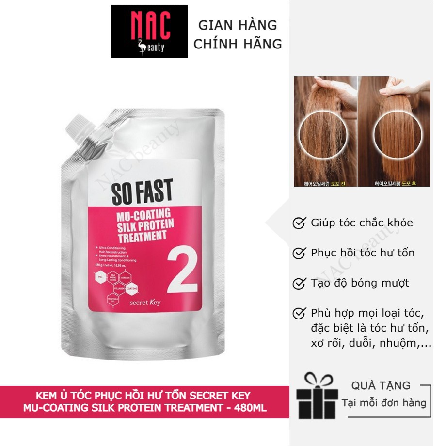 Kem Ủ Tóc Phục Hồi Hư Tổn Secret Key Mu-Coating Silk Protein Treatment 480ml - NAC BEAUTY