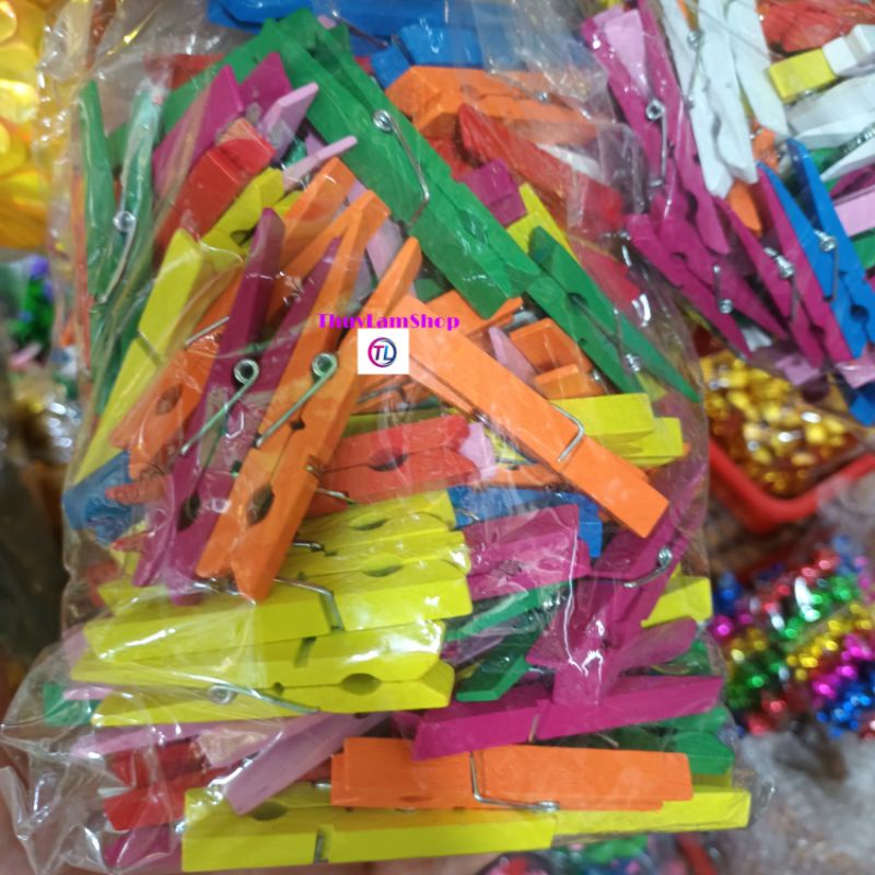 Túi 50 kẹp gỗ đủ màu trang trí handmade, treo tranh ảnh