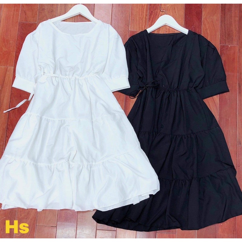 💃Đầm Nữ Tay Lỡ Buộc Eo 3 Tầng Dáng Ngắn 2 Màu | BigBuy360 - bigbuy360.vn
